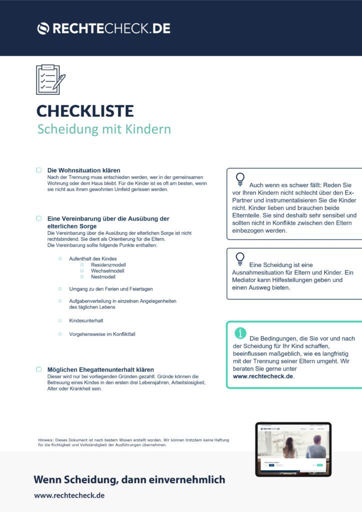 Checkliste: Scheidung mit Kindern